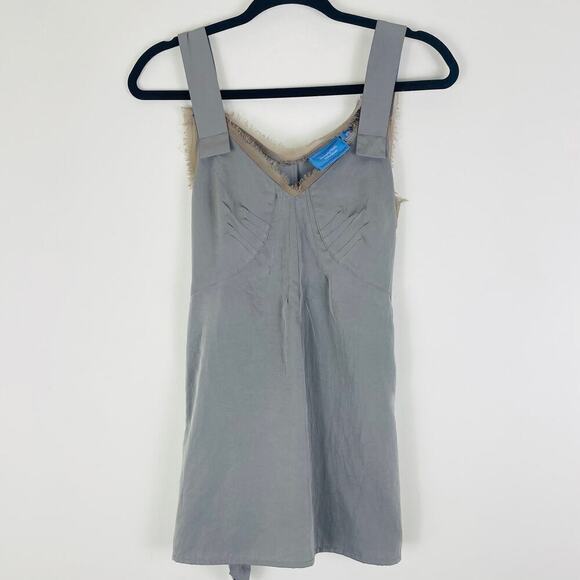 Simply Vera by Vera Wang Gray Blouse Tie Back Tank with Fringe Trim size Small - Picture 1 of 6